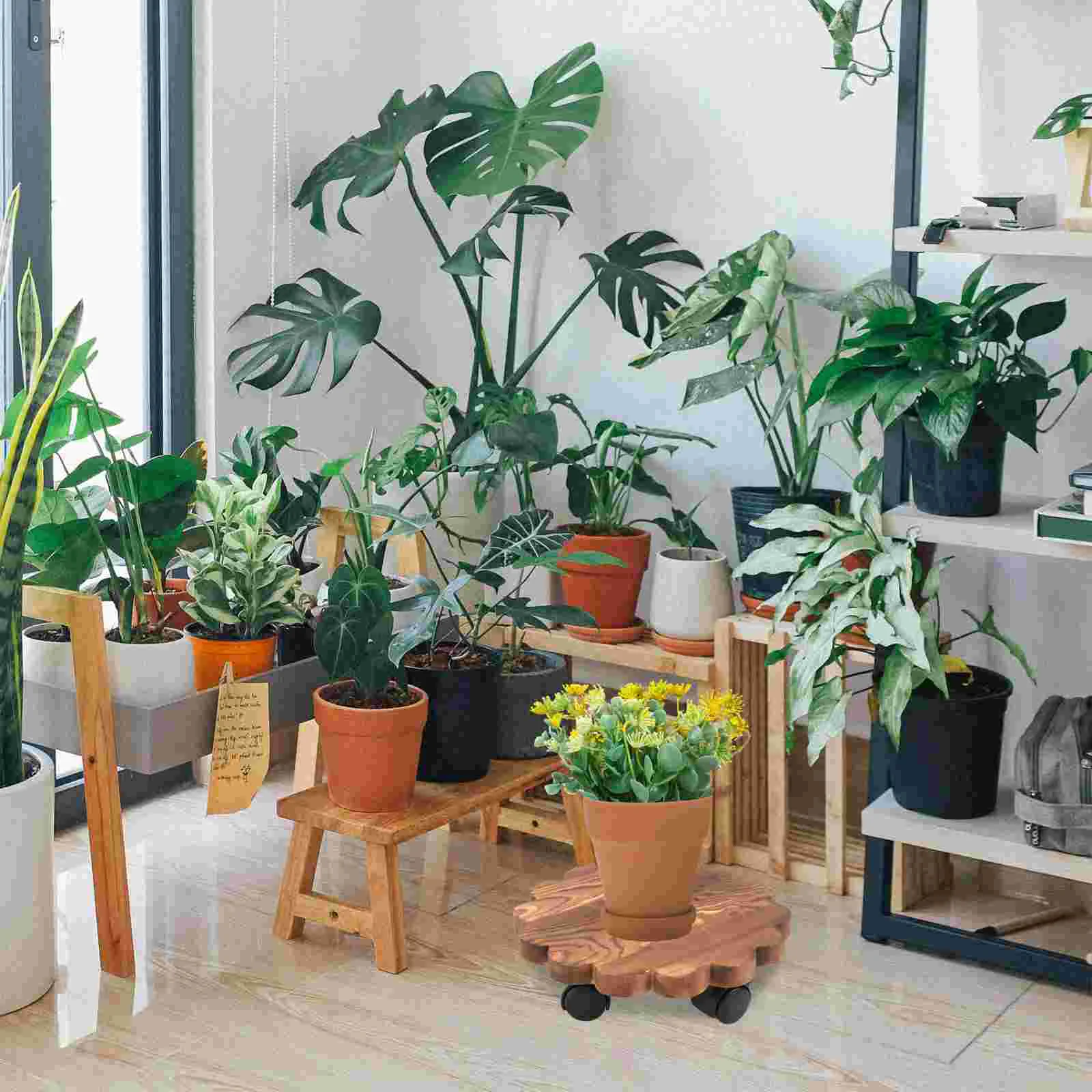 

Solid Wood Planter Tray Pallet Bonsai Rack Plants Outdoor Pots Holder Base Movable Wooden