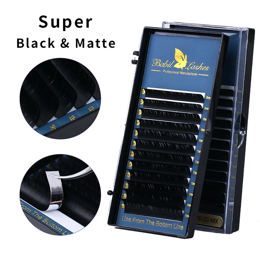 

Babillashes Eyelash Extension C D Curl Individual Lash Supplies Volume Faux Mink Lashes Natural Premium Matte Black 12rows/Tray