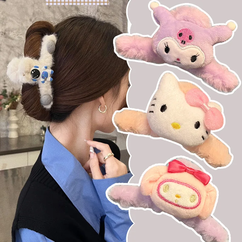 

Kawaii Hello Kitty Hair Pin Anime Cute Kuromi Headwear Student Tied Hair Temperament Sweet New Plush Clamping Girl Accessories