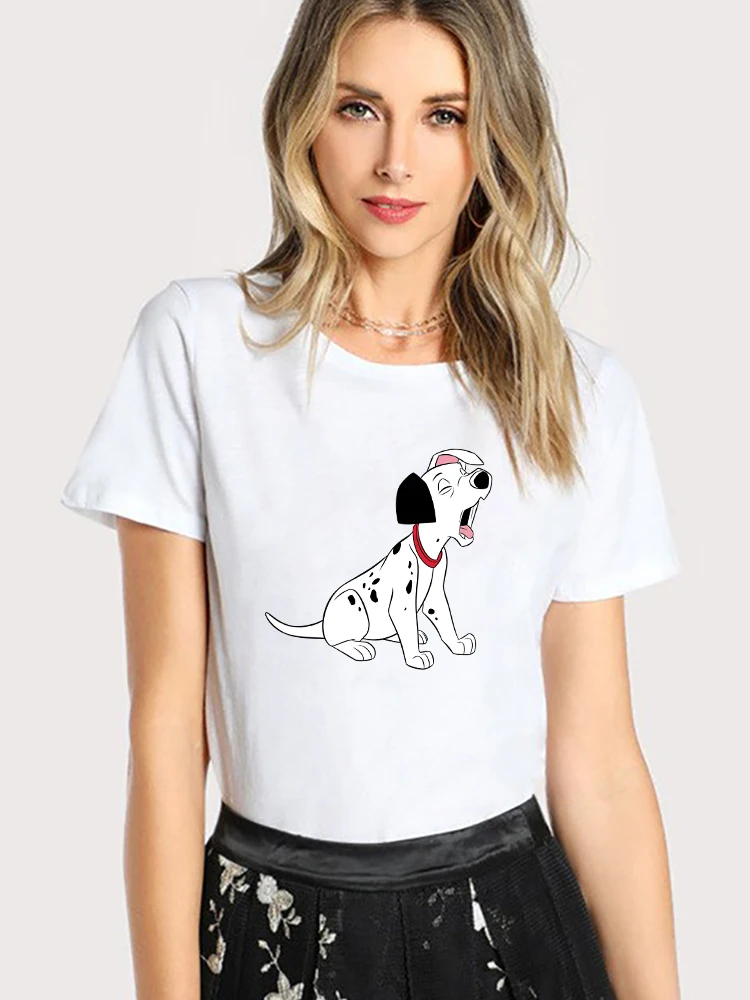 Женская летняя футболка Disney белая Универсальная с принтом Далматинских собак в