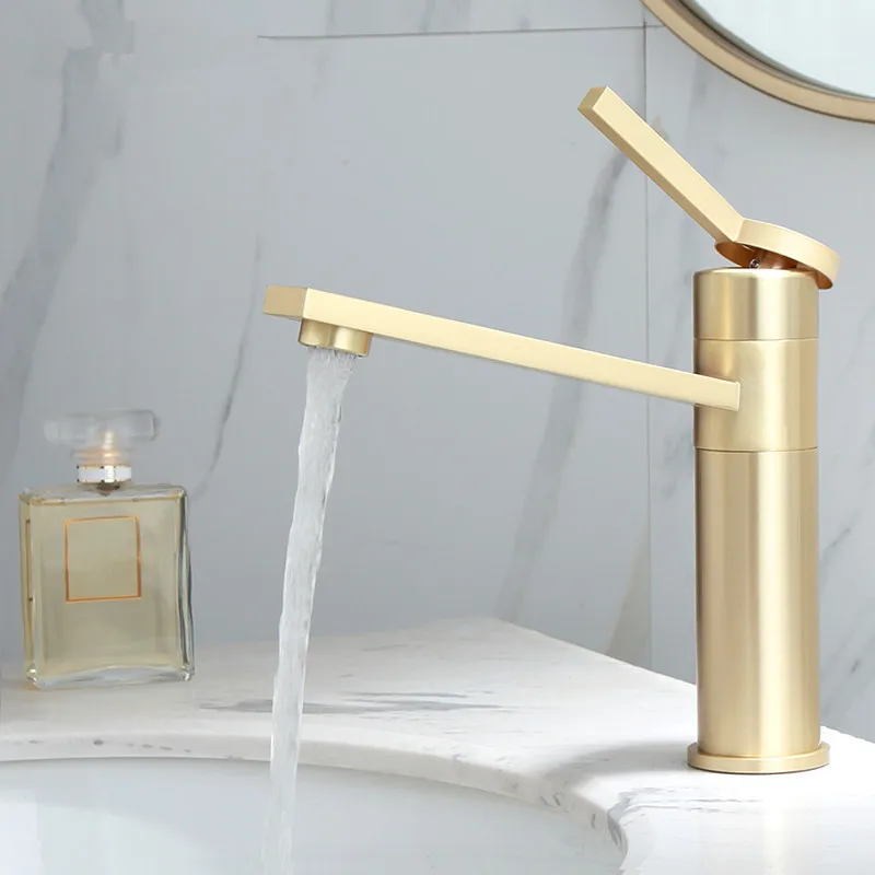 

Bathroom Basin Faucet Hot and Cold Sink Brass Mixer Single Lever Rotation Faucet Water Sink Faucet Crane Gold Brush