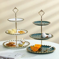 cake stand with golden beads nordic modern afternoon tea three layers fruit snack tray ripple texture color glaze dessert plate