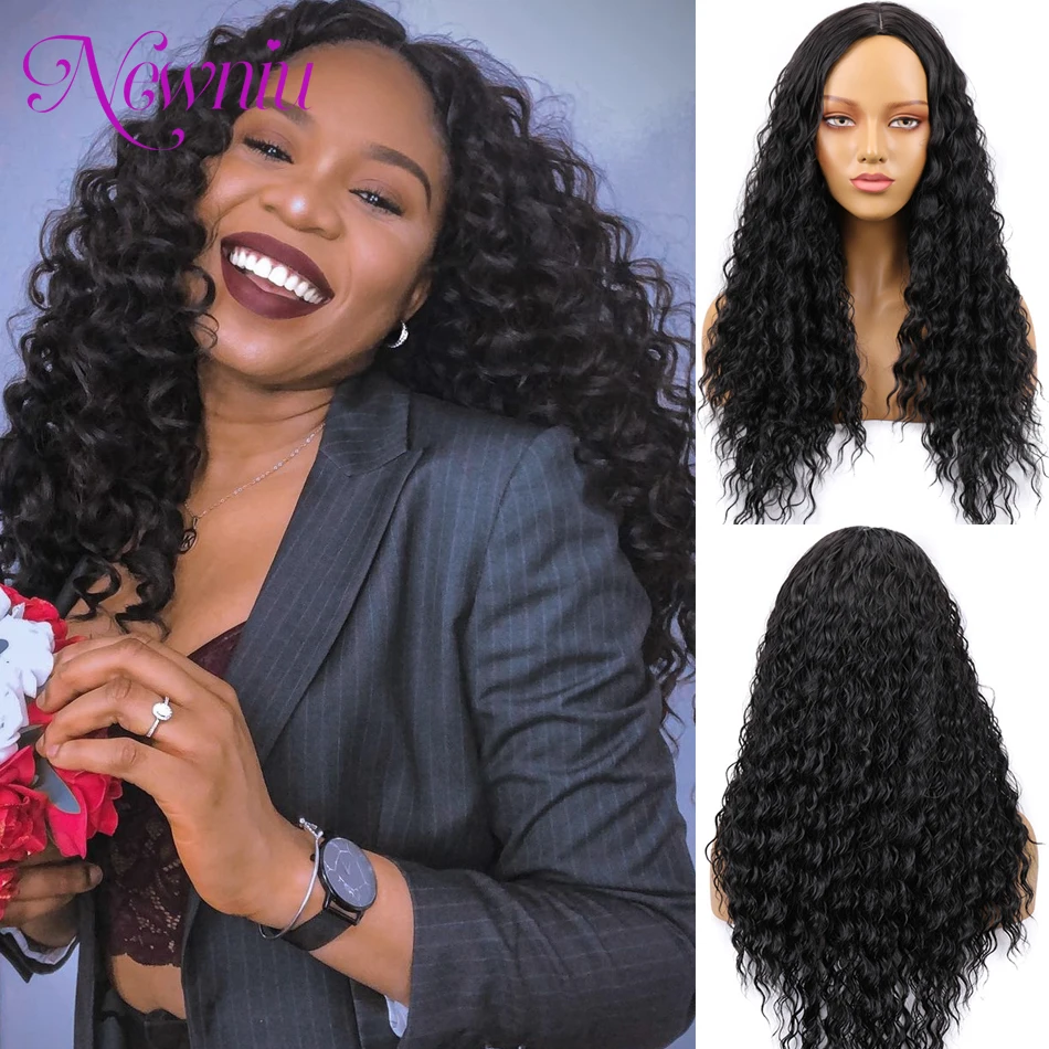 

Афро Курчавые Кудрявые синтетические парики для чернокожих женщин, глубокие кудрявые длинные волнистые парики, средняя часть, глубокие волны, термостойкие, косплей-волосы