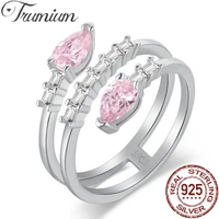 trumium 925 sterling silver pink zircon snake shape rings for women luxury multilayer line trendy fine jewelry