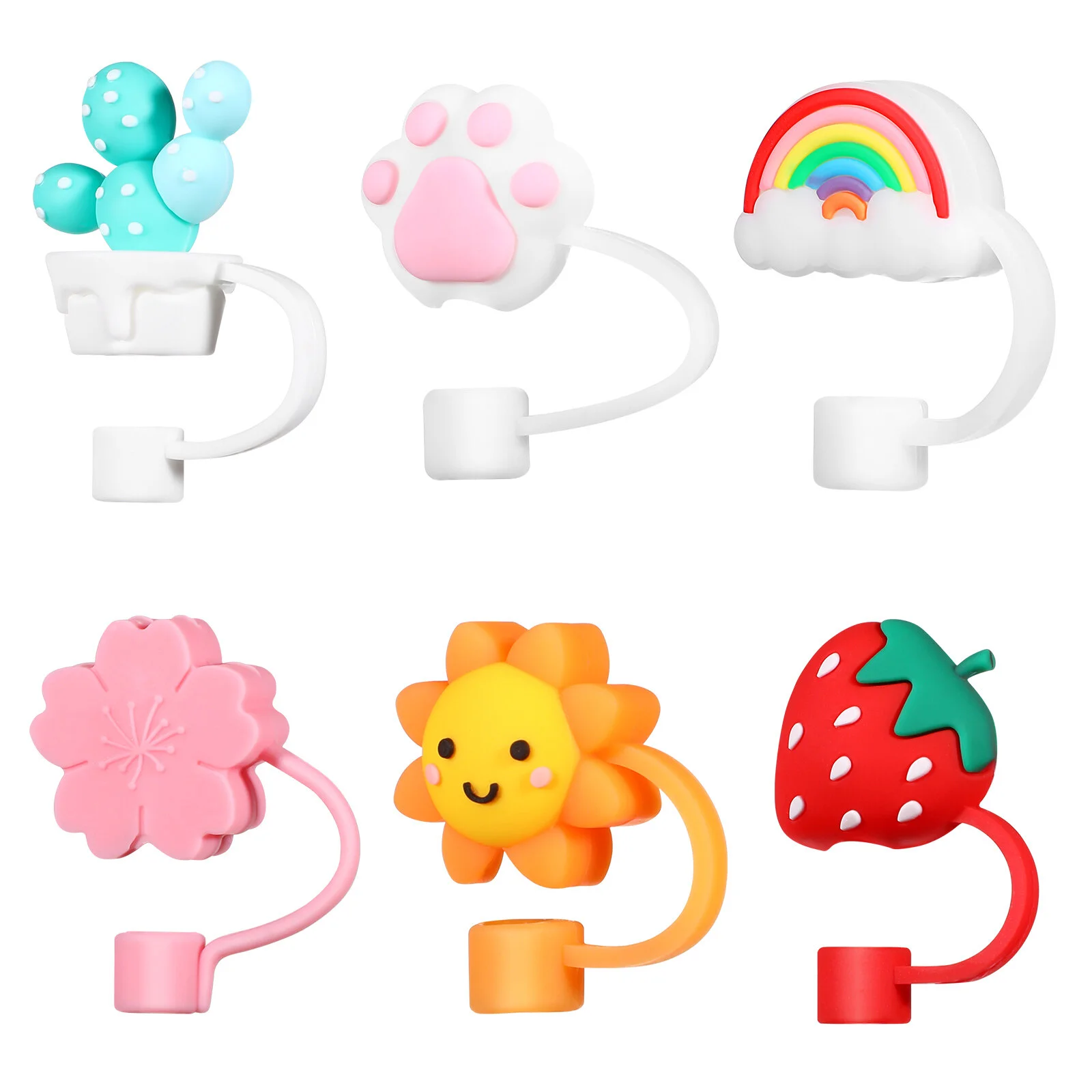 

6 Pcs Adorable Straw Tips Reusable Drinking Straw Toppers Cartoon Straw Caps Covers Creative Straw Plugs