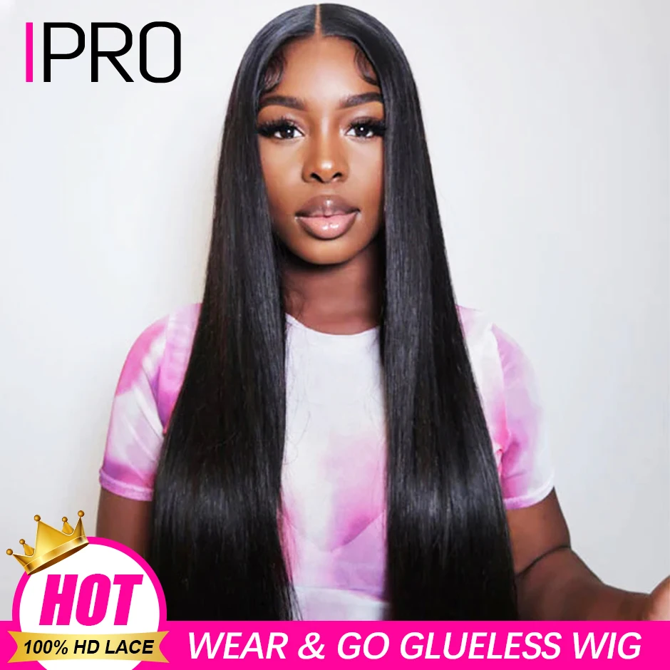 Wear Go Glueless Wig IPRO HAIR Brazilian Straight 4×4 Glueless Wig Human Hair Ready To Wear Pre Plucked  Ready To Go Pre Cut