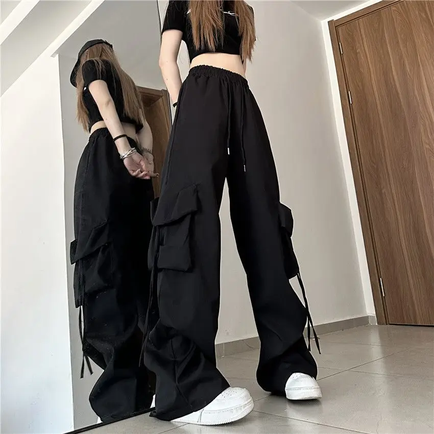 Women's Y2K Clothes Blue High Waist Pocket Cargo Pants Streetwear Baggy Wide Leg Trousers Harajuku Korean Style Summer Clothes