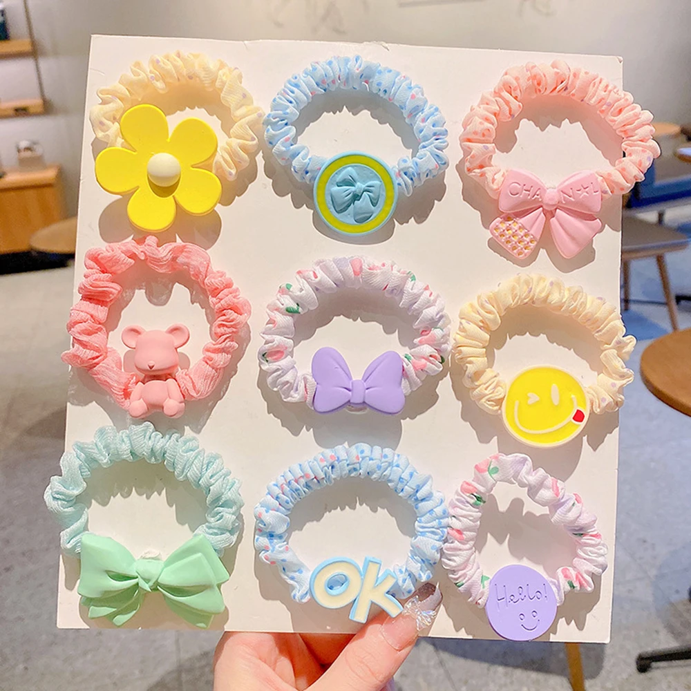 

5Pcs/Set Korean Style Women Children's Rubber Bands Cute Girl's Large Lntestine Hair Rope Baby's Not Hurt Hair Elastic Hair Ties