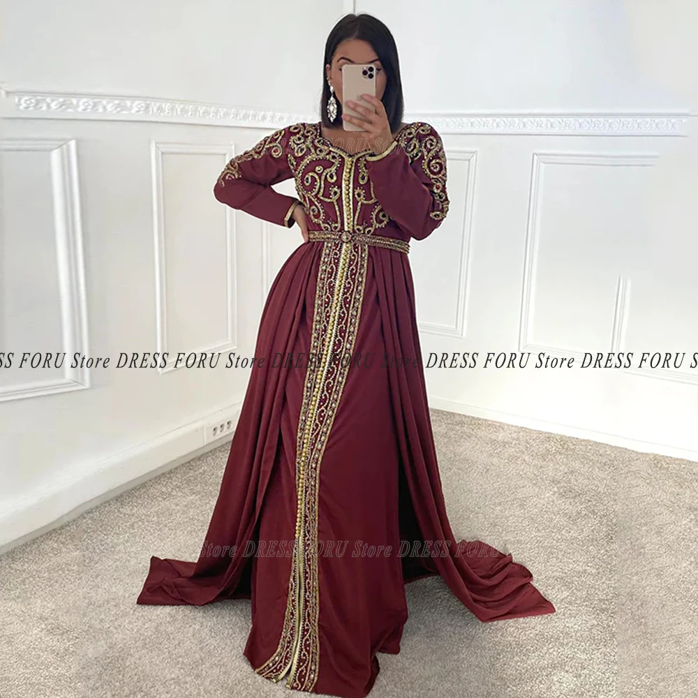 

Muslim Evening Dress For Woman Long Sleeve Applique Floor Length Elegant Moroccan Kaftan Party Gown Formal Robe De Soriee Plus