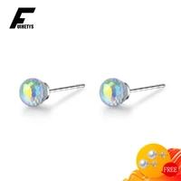 new 925 silver jewelry earrings fashion round created crystal stud earring for women wedding engagement party gift accessories
