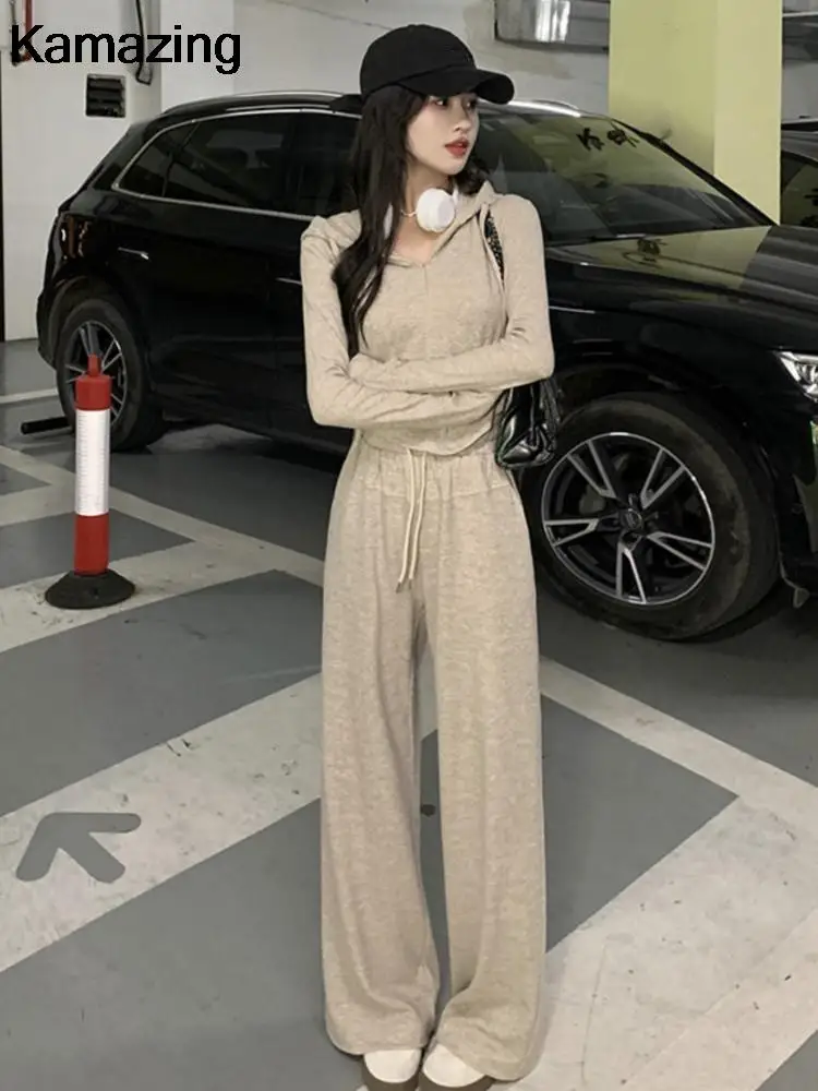 Осенний модный тонкий спортивный костюм с капюшоном для женщин повседневный
