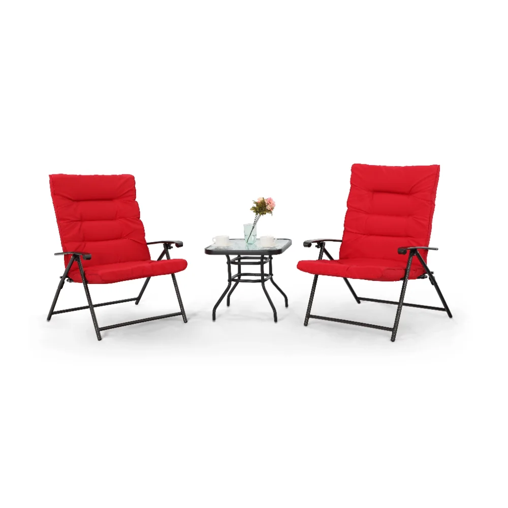 

MF Studio 3-Piece Outdoor Folding Bistro Set with Adjustable Reclining Lounge Chairs, Red