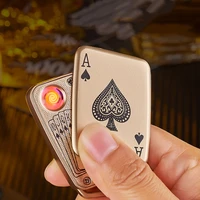 metal electronic usb playing cards tungsten heating lighter portable windproof smoking accessories keychain lighter mens gift