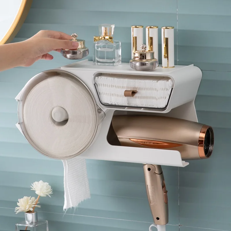 

Creative light luxury punch-free face towel rack, face towel storage box, wall-mounted bathroom storage rack, hair dryer bracket