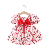 baby girl dress allover floral print red cute bow short sleeve summer princess party dress infant toddler clothes for 0 3 years
