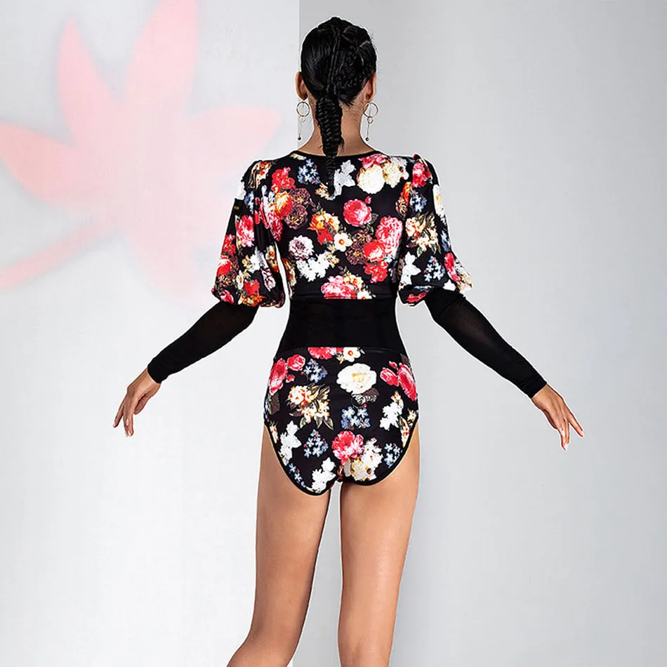 Женское лоскутное платье для латиноамериканских танцев с цветочным принтом