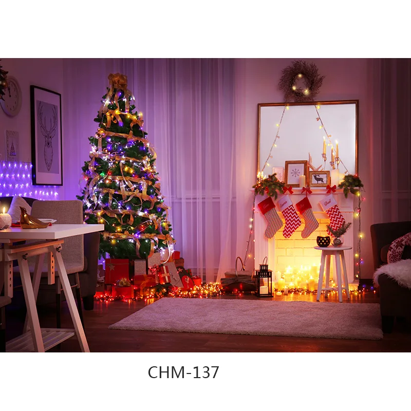 SHENGYONGBAO Vinyl Christmas Day Photography Backdrops Prop Christmas Tree Fireplace Photographic Background Cloth 21710CHM-003