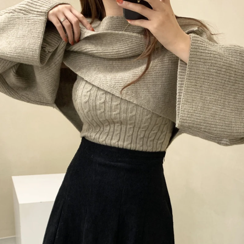 Woherb осень-зима 2022 универсальный вязаный жилет + Асимметричная укороченная