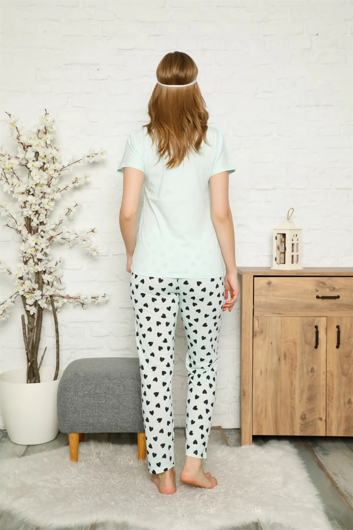 

Fashion Cartoon Women 'S 100 Cotton Combed Cotton Short Sleeve Pajamas Suit 3340