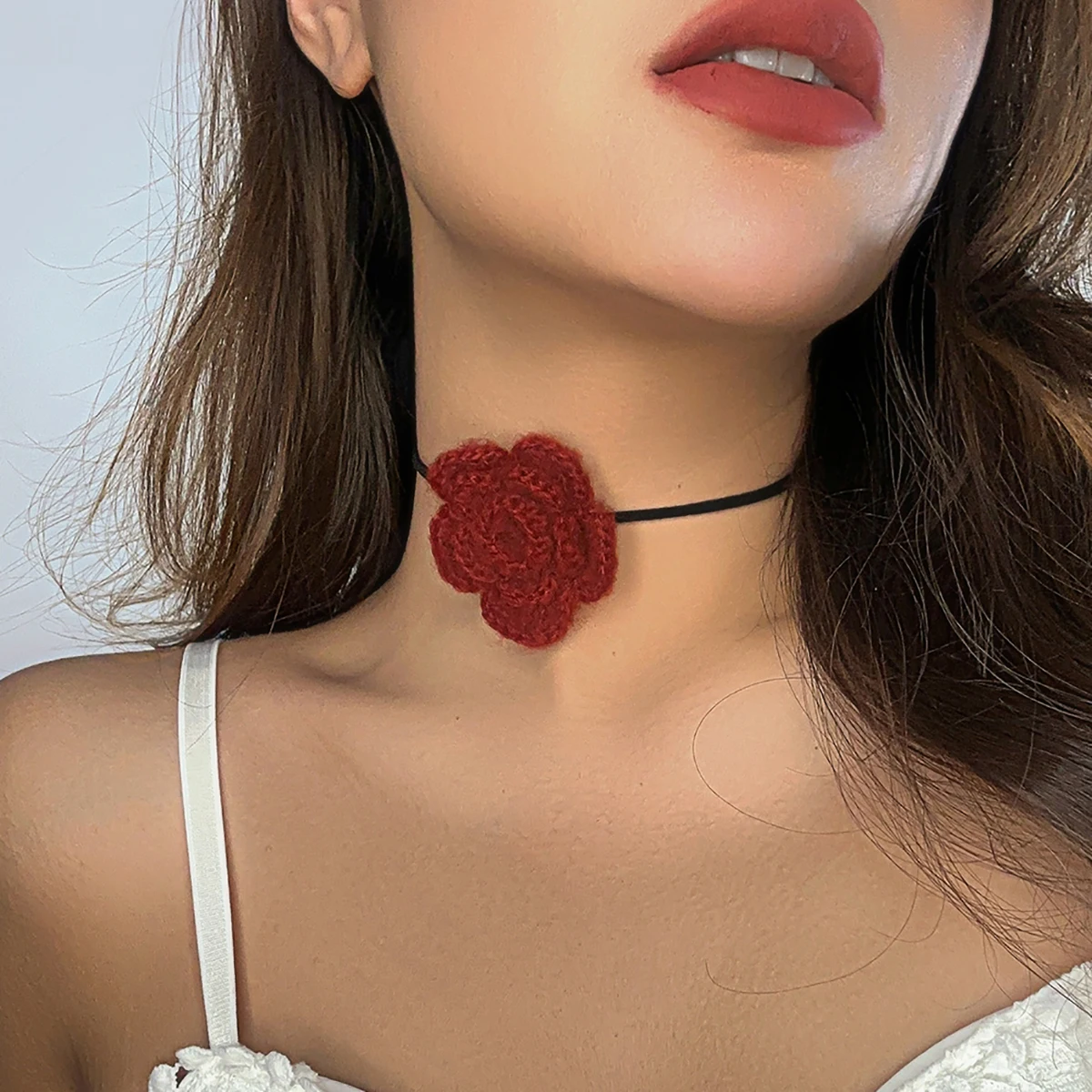 

Salircon Vintage Simple Knitted Flower Necklace Korean Adjustable Rope Chain Necklace For Women Elegant Wedding Party Jewelry