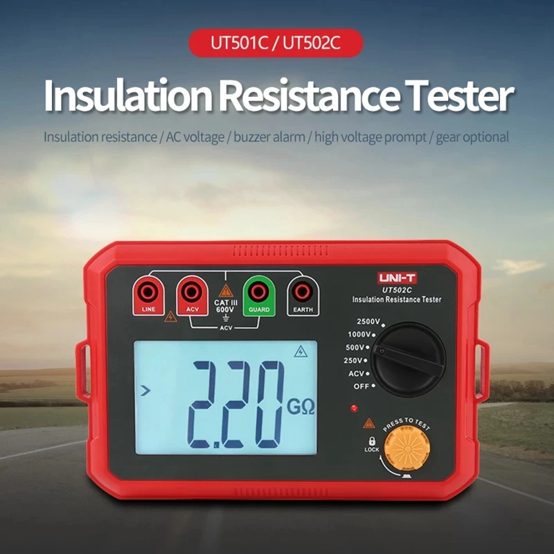 

UNI-T Digital Megohmmeter UT502C 2500V Insulation Resistance Tester 20GΩ Ommeter Megometer Ground Meter Backlight Auto Range