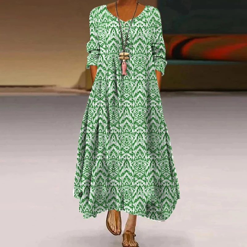 

Женское длинное свободное платье с круглым вырезом, длинным рукавом и винтажным принтом