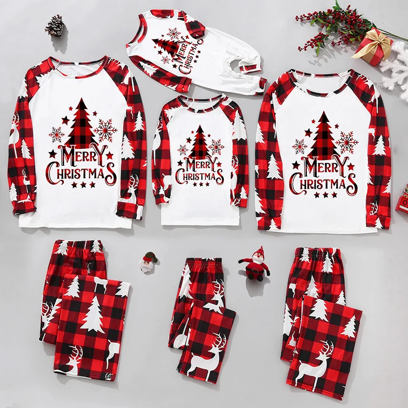 

Merry Christmas Xmas Family Matching Pajamas Set Santa Tree Print Mother Father Kids 2pcs Suit Sleepwear Baby Romper Family Look