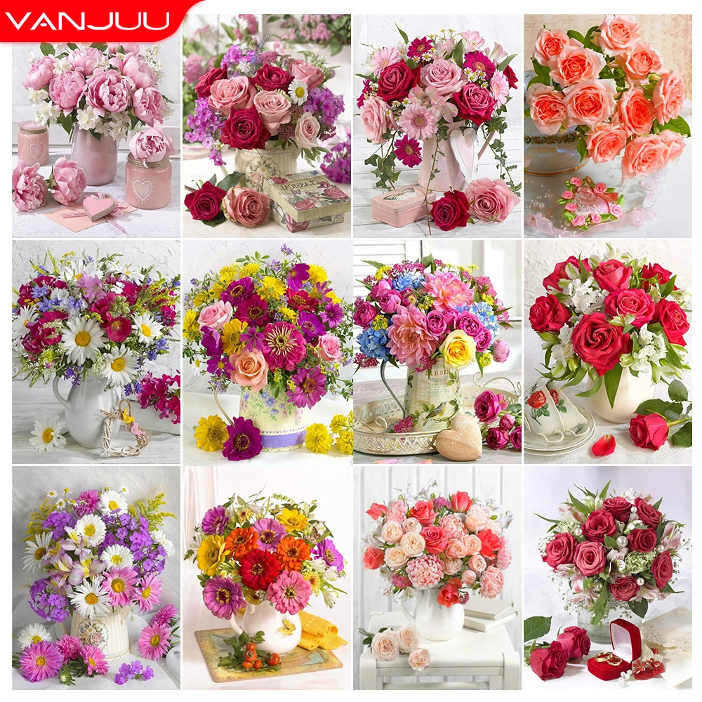 

Flower 5D Diamond Painting Kits Flower Full Drill Diamond Mosaic Diamond Embroidery Kits DIY Rhinestones Home Decor