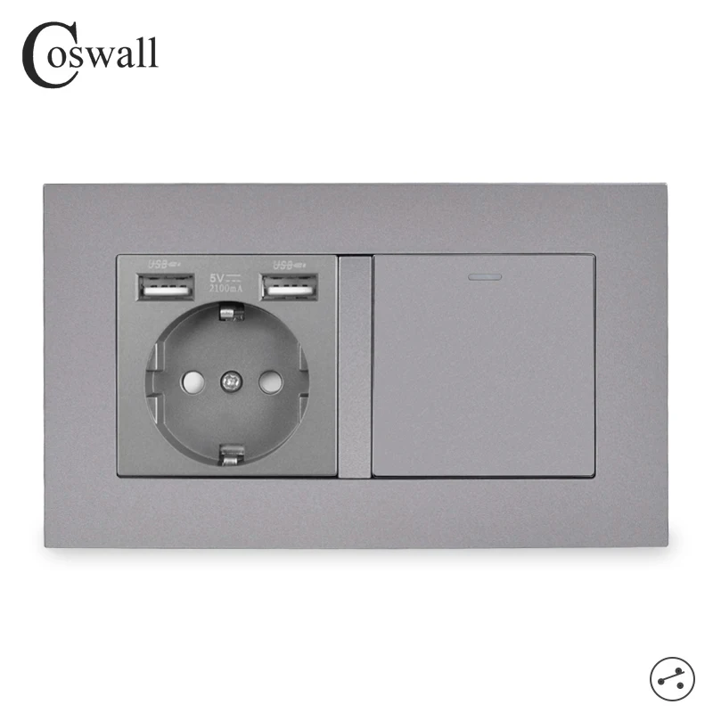 COSWALL Европейская Россия Испания настенная розетка с 2 USB-портами для зарядки + 1 Gang