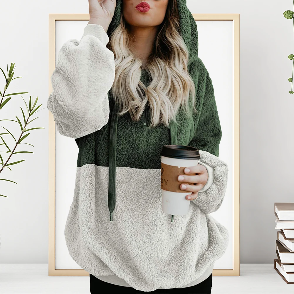 

New Arrival Patchwork Pullovers Women Vintage Hooded Simplicity Sweatshirts Fleece Korean Jumper Fashion Female Ladies Clothes