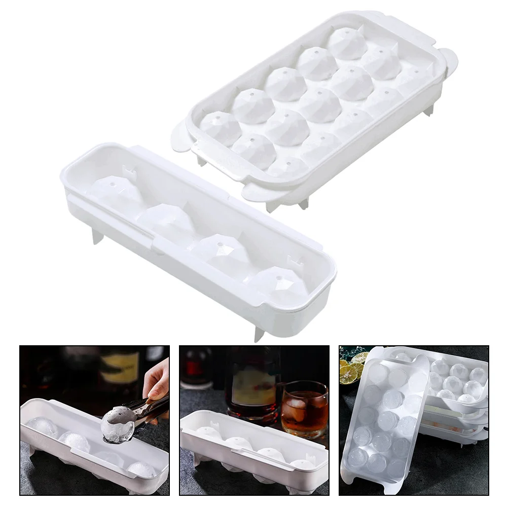 

2pcs Plastic Round Ice Cube Molds Whiskey Ice Molds with Lid (White)