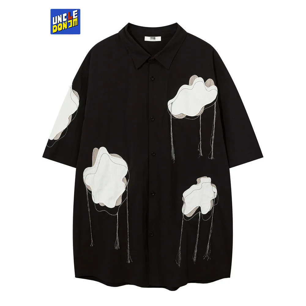 

Harajuku Patchwork Embroidery Short Sleeved Shirt Men 2022 Summer New Handsome Hawaiian Shirt Streetwear Tops Men Dropship