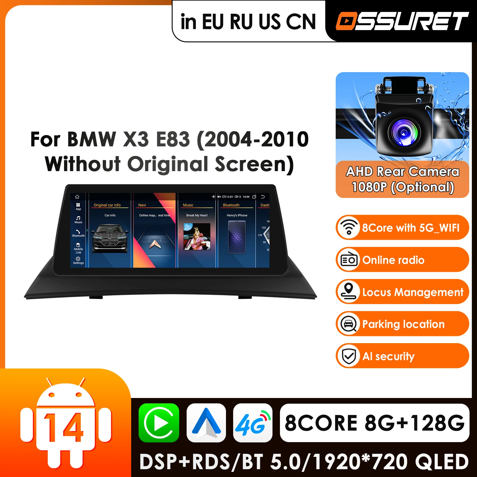 Фото Беспроводной Carplay Android 14 Auto Stereo 2 Din Автомобильный радиоприемник для BMW X3 E83 2004-2009 Авторадио Мультимедийный плеер Экран GPS 4G LTE №1