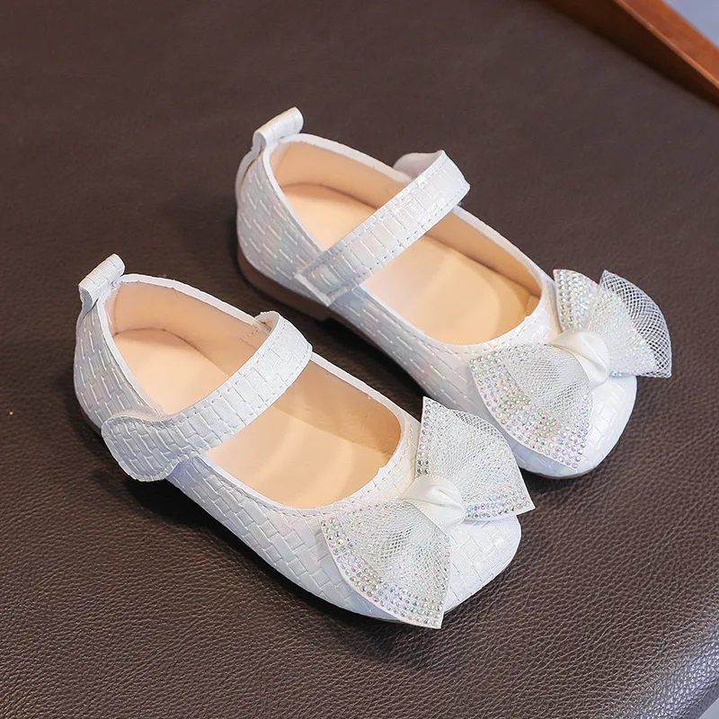 

White Pink Bowknot Princess Shoes Kids Fashion Girls For Wedding Party Girl's Single Comfortable Chaussure Fille