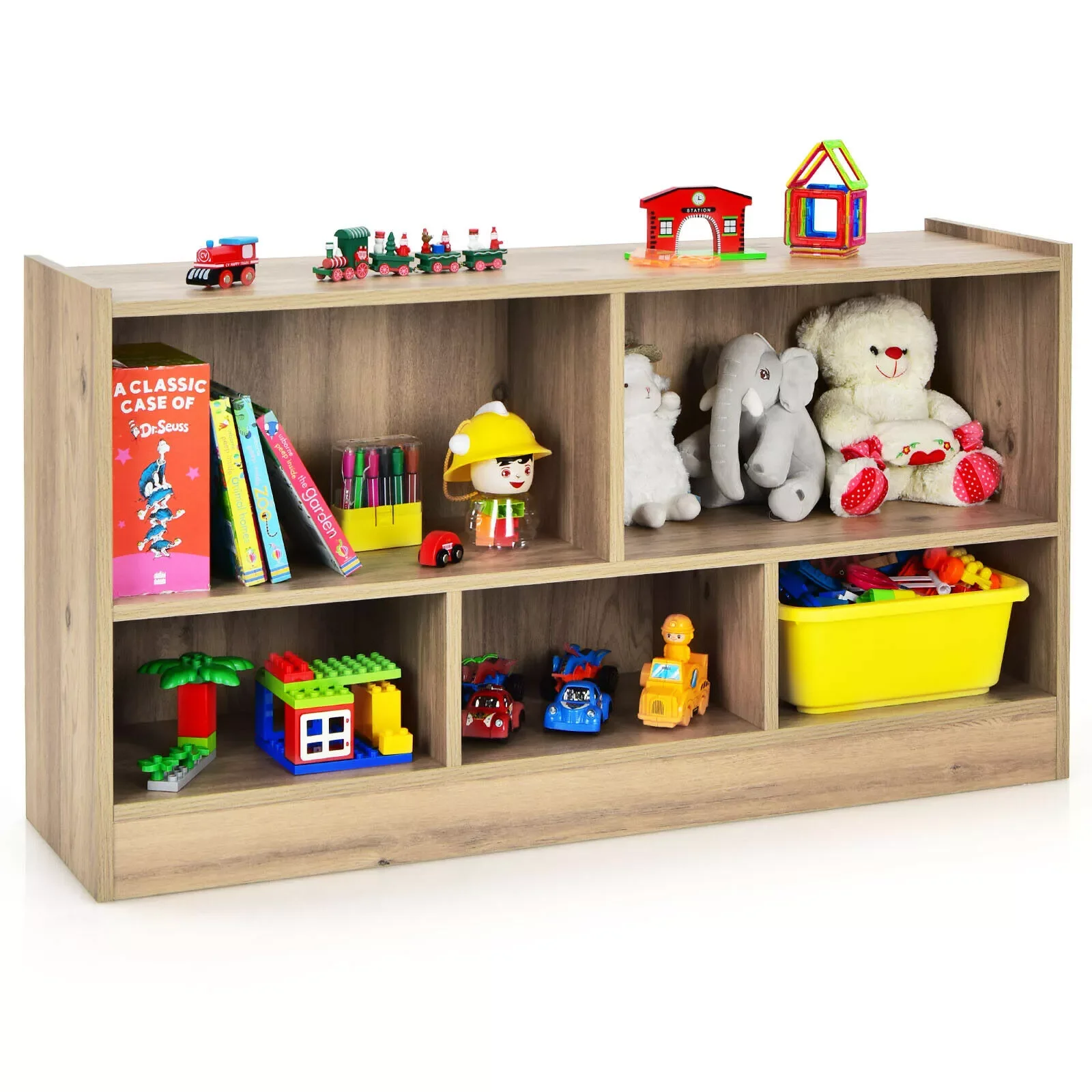 

Wooden 5 Cube Chidren Storage Cabinet Bookcase Toy Storage Kids Rooms Classroom CB10297NA