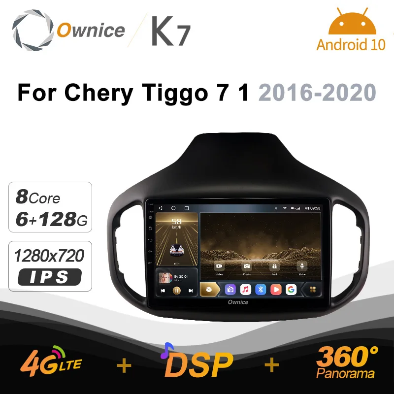 

Автомобильная Мультимедийная система K7 Ownice, 2 Din, Android 10,0, для Chery Tiggo 7 1 2016 - 2020 с 8-ядерным процессором A75 * 2 + A55 * 6, без DVD 1280*720