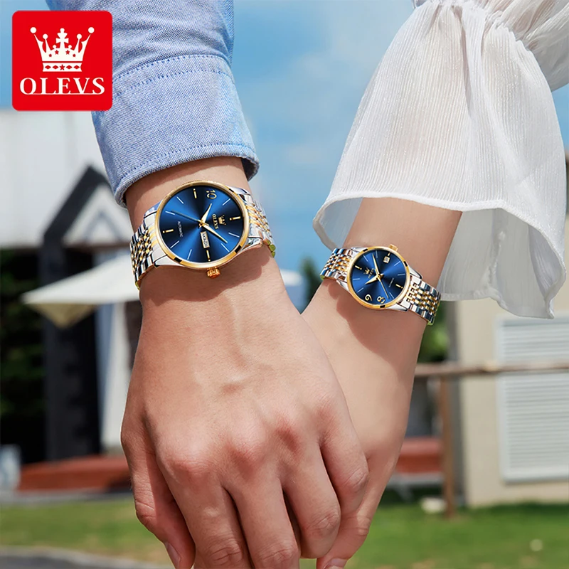 OLEVS Fashion Couple Watch Business Multifunction Calendar Week Display Automatic Waterproof Luminous Mechanical Watches 6632