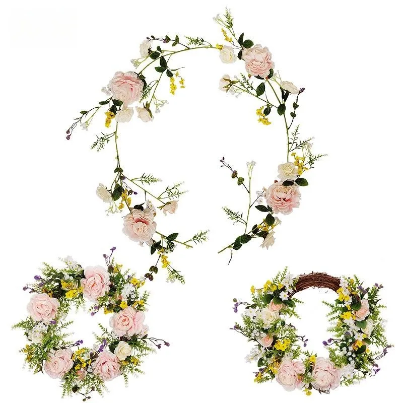 

Искусственная Цветочная лоза с реалистичными розами и пионами, настенное украшение