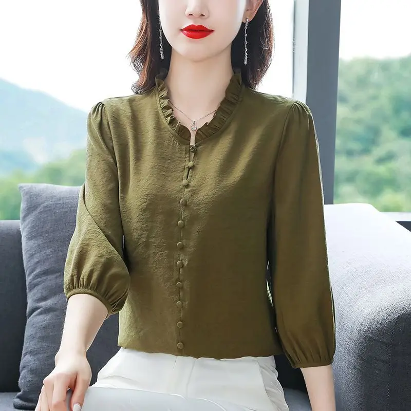 Женская одежда весенне-летний Однотонный пуловер шифоновая футболка с длинным