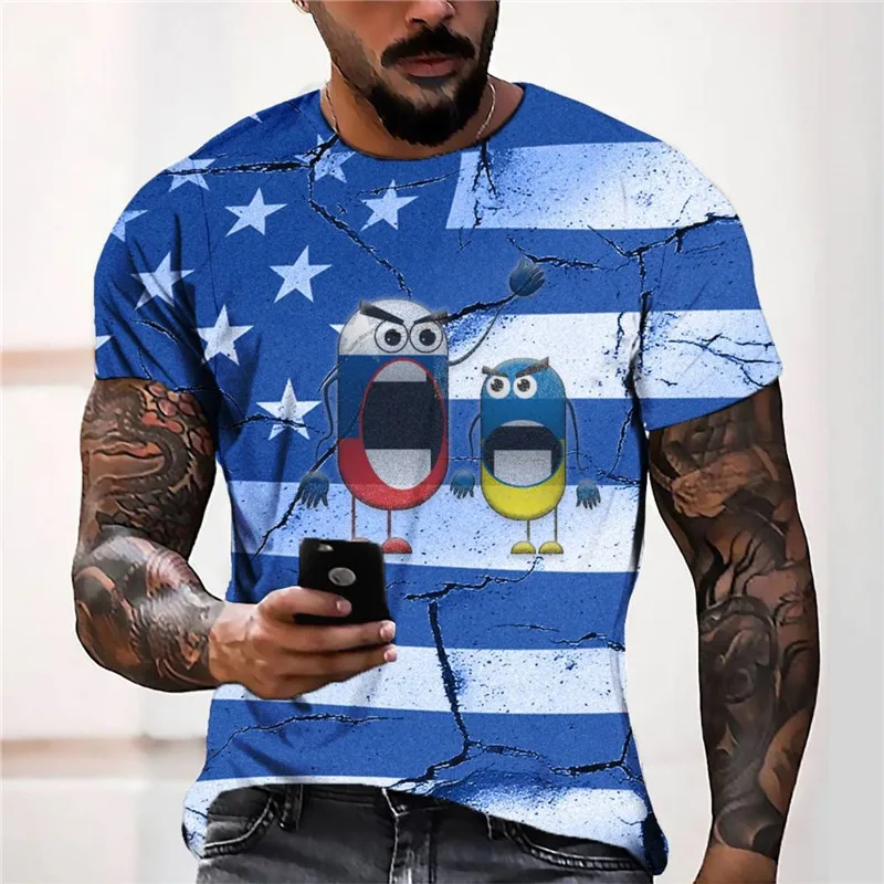 

Short Sleeve Men's Star Striped Fashion T-Shirts Summer New Street Hip Hop Male Tees Round-Neck Cartoon Casual Cute Tops 6XL