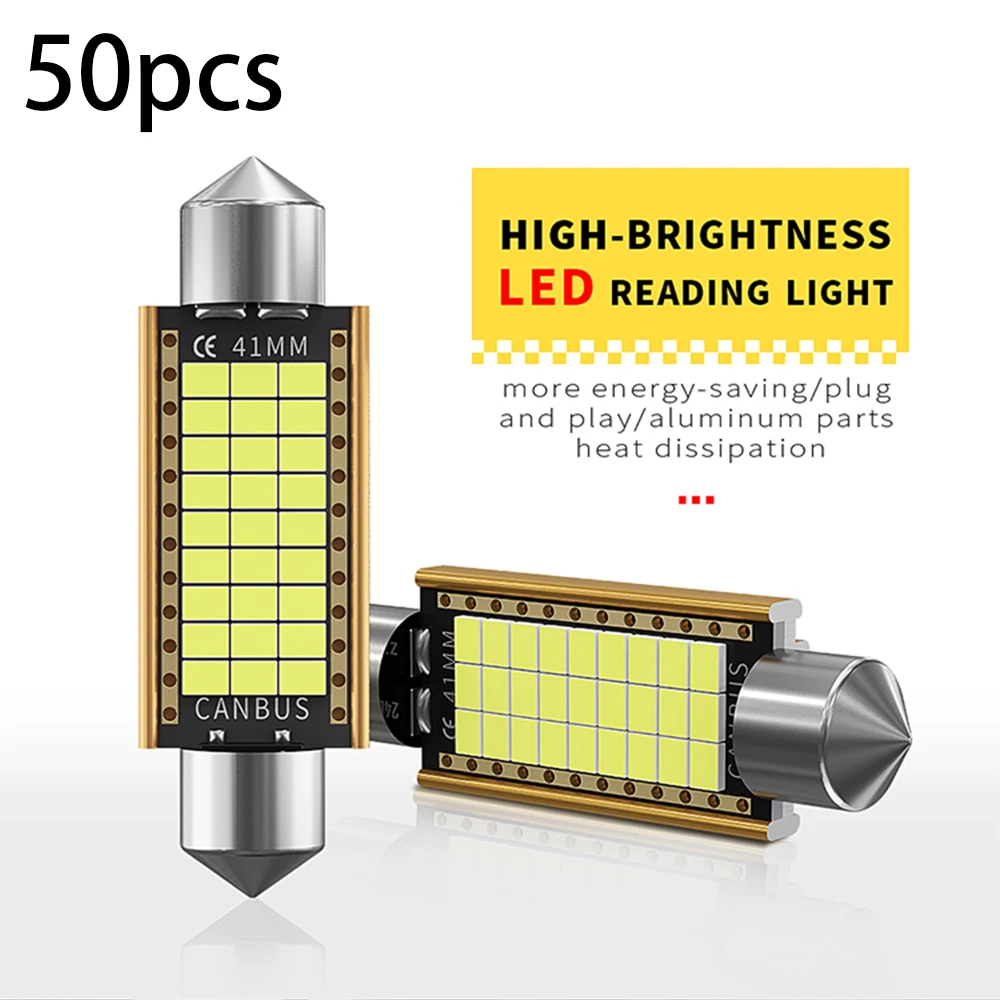 

50pcs High Bright LED C5W C10W Festoon Car LED Light Bulb Auto Interior Lamp 31MM 36MM 39MM 41MM Canbus No Error 12V White 6000K
