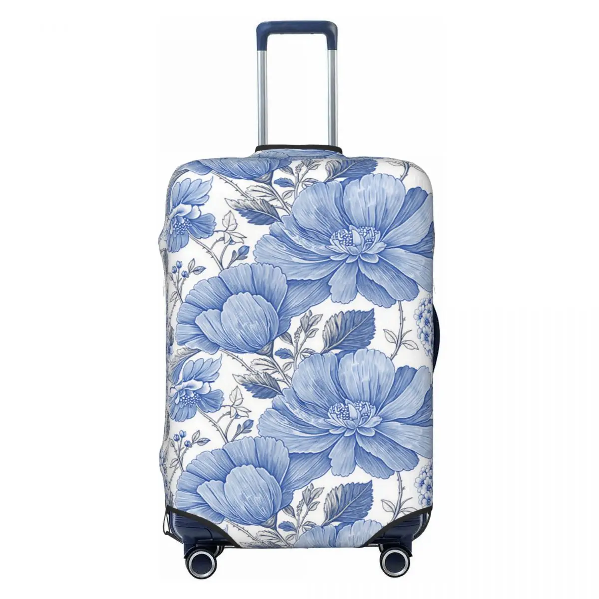 Фото Чехол для чемодана в стиле Delft Blue Chinoiserie с винтажной гравировкой и цветочным узором из маков, забавный защитный чехол для чемодана, подходит для чемоданов 18-32 дюймов №1