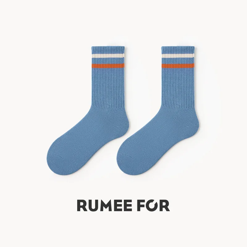 5 Pairs Set Women and Men Striped Cotton Socks Street Fashion Solid Color Couple Socks Middle Tube Sport Sox For All Seasons