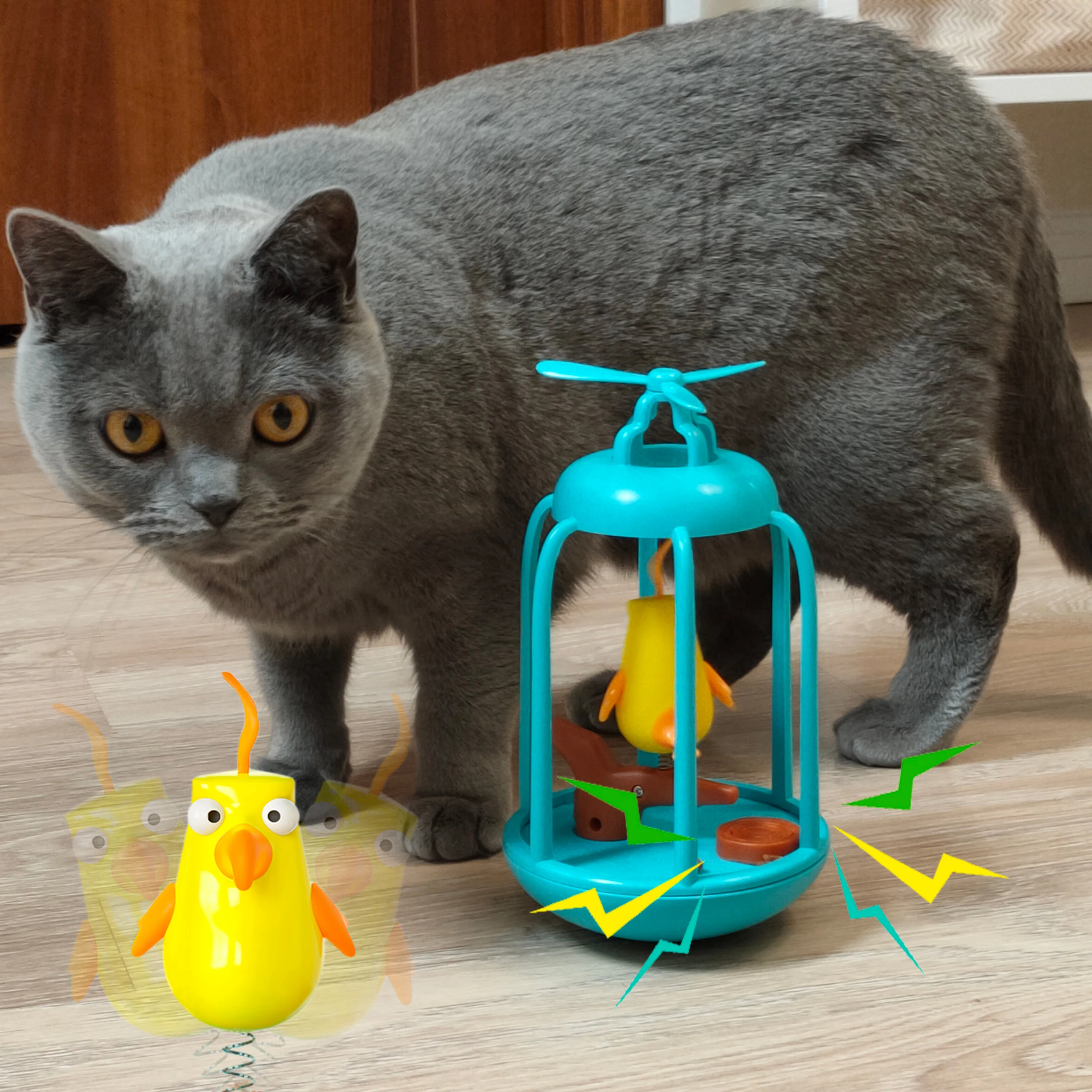 

Squeaky Bird Cage Cat Toy Original Funny Tumbler Toys For Cats Kitten With Bird Calling Interactive Swing Chasing Pet Products