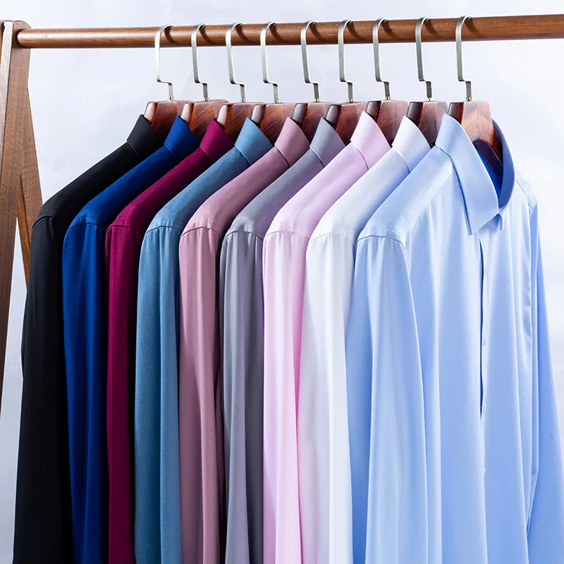 EUOW 2022 New Bamboo Suit Shirts Summer Formal Business Long sleeved Tops Slim Breathable Anti-wrinkle Dress Shirts Men 16 Color