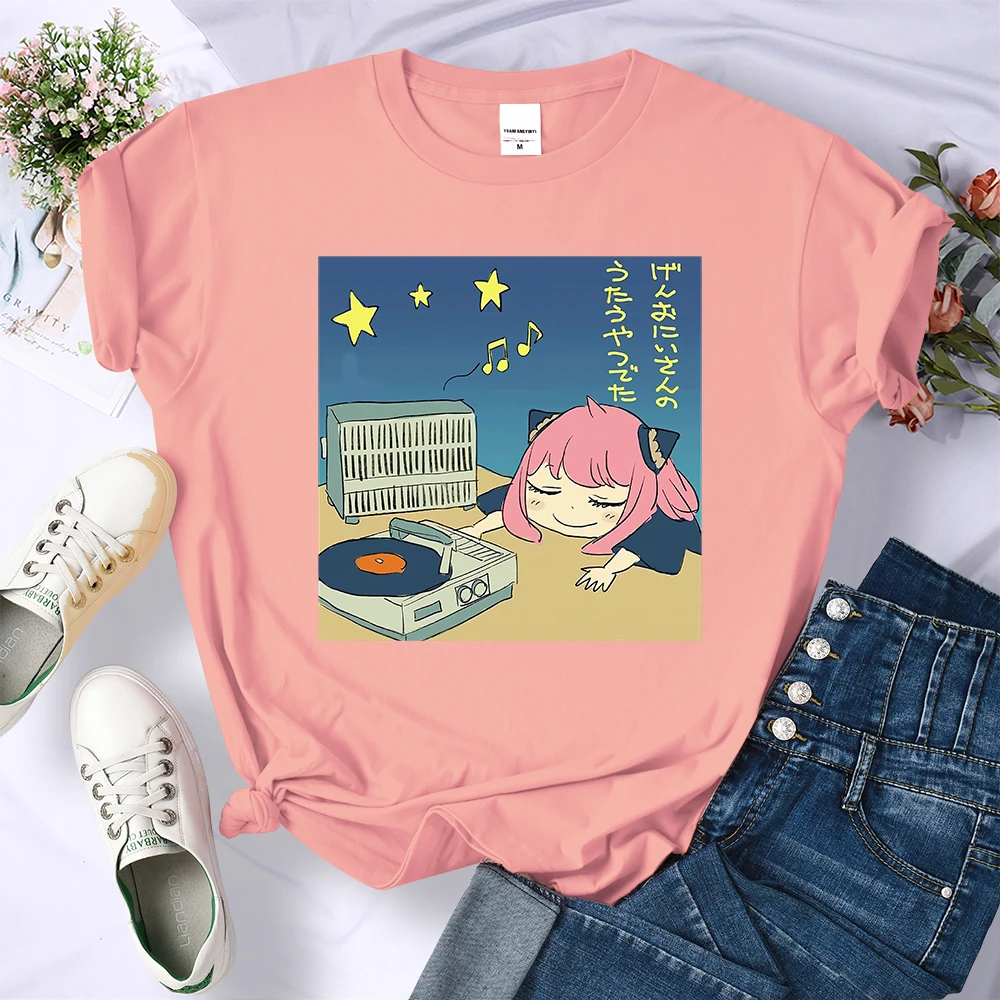 

Anya Listing Music Art Spy X Family Anya T Shirt Women Summer Cool T-Shirt Street Hip Hop Short Sleeve Harajuku Casual Tshirt