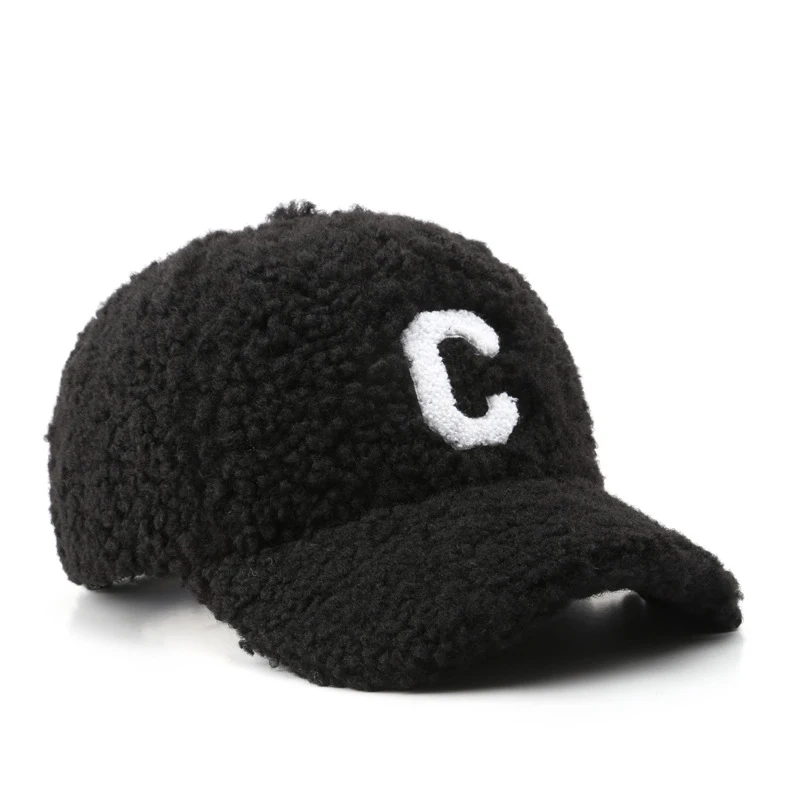 

Winter Cap for Woman 2022 Fashion Letter Label Plush Baseball Cap for Man Solid Color Winter Hats Women
