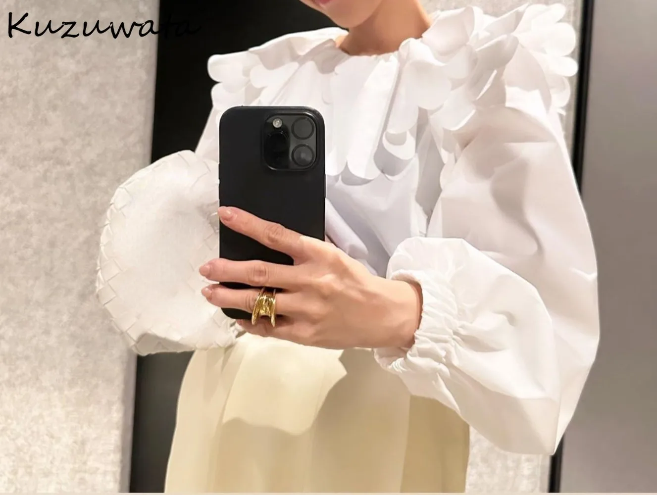 Kuzuwata милые винтажные Блузы с рукавами-фонариками и воротником Питер Пэн