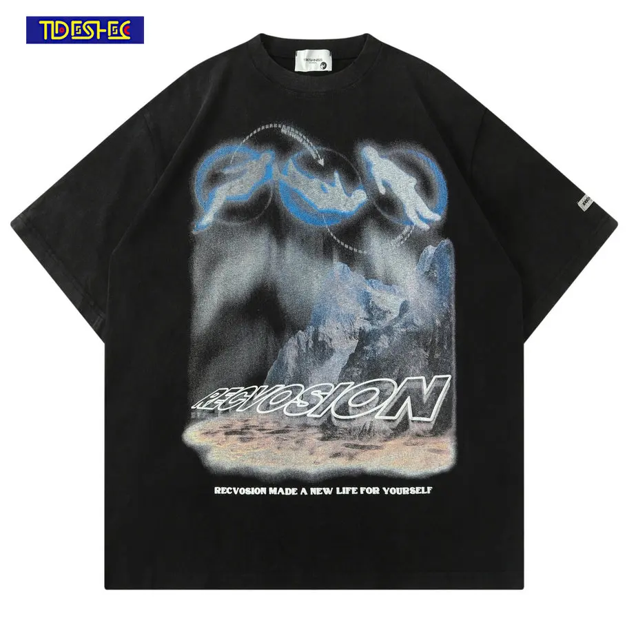 

Футболка мужская оверсайз с графическим принтом, винтажная уличная одежда в стиле хип-хоп, хлопковая рубашка с коротким рукавом, в стиле Хар...