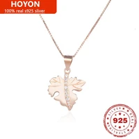 hoyon silver 925 real 100 simple leaf pendant for women zircon necklace female diamond style clavicle chain personality jewelry